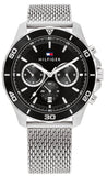 Tommy Hilfiger Jordan Chronograph Black Dial Silver Mesh Strap Watch For Men - 1792092 Authentic Buy Shop Now