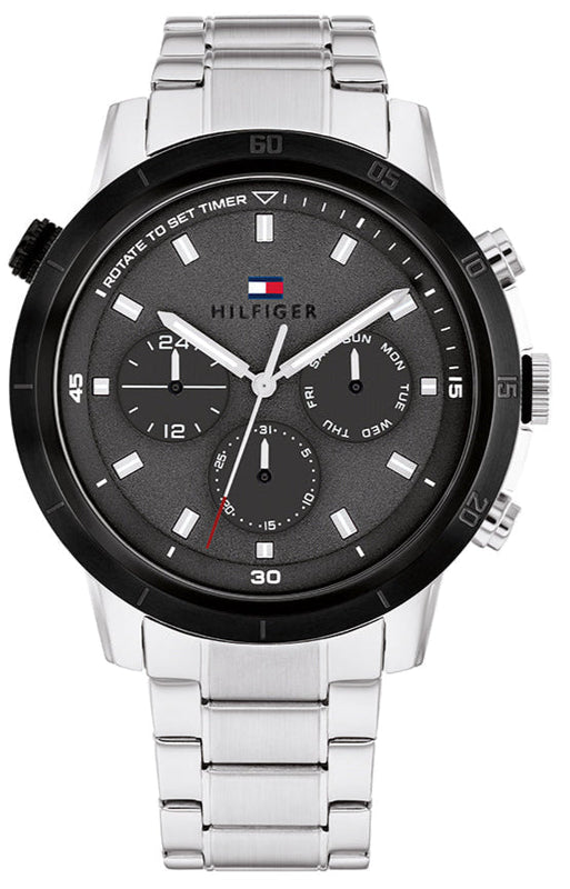 Tommy Hilfiger Troy Chronograph Grey Dial Silver Steel Strap Watch For Men - 1792106 Authentic Buy Shop Now
