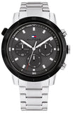 Tommy Hilfiger Troy Chronograph Grey Dial Silver Steel Strap Watch For Men - 1792106
