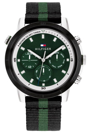 Tommy Hilfiger Troy Chronograph Green Dial Two Tone Nylon Strap Watch For Men - 1792107 Authentic Buy Shop Now