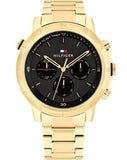 Tommy Hilfiger Troy Chronograph Black Dial Gold Steel Strap Watch For Men - 1792109 Authentic Buy Shop Now