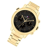 Tommy Hilfiger Troy Chronograph Black Dial Gold Steel Strap Watch For Men - 1792109 Authentic Buy Shop Now
