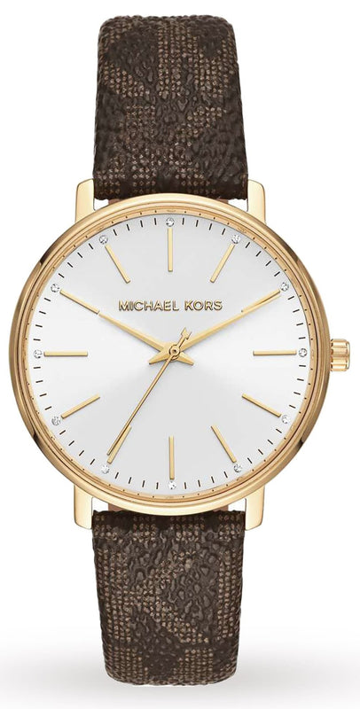 Michael Kors Pyper Quartz Silver Dial Brown Leather Strap Watch For Women - MK2857 Authentic Buy Shop Now