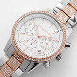 Michael Kors Ritz Chronograph White Dial Two Tone Steel Strap Watch For Women - MK6651 Authentic Buy Shop Now