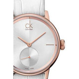 Calvin Klein Accent Silver Dial White Leather Strap Watch for Women - K2Y236K6 Authentic Buy Shop Now