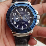 Guess Rigor Multifunction Chronograph Blue Dial Blue Leather Strap Watch For Men - W0040G7 Authentic Buy Shop Now