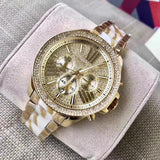 Michael Kors Wren Chronograph Crystal Pave Gold Dial Gold Steel Strap Watch for Women - MK6095 Authentic Buy Shop Now