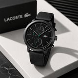 Lacoste Replay Chronograph Black Dial Black Leather Strap Watch for Men - 2011177 Authentic Buy Shop Now
