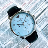 Emporio Armani Chronograph Blue Dial Blue Leather Strap Watch For Men - AR1889 Authentic Buy Shop Now
