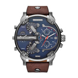Diesel Mr Daddy Chronograph Blue Dial Brown Leather Strap Watch For Men - DZ7314 Authentic Buy Shop Now