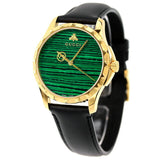 Gucci Le Marche Des Merveilles Quartz Green Dial Black Leather Strap Watch For Women - YA126463 Authentic Buy Shop Now