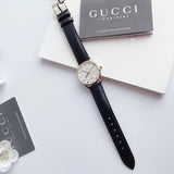 Gucci G-Timeless Mother of Pearl Dial Black Leather Strap Watch For Women - YA126589 Authentic Buy Shop Now