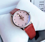Gucci G Timeless Quartz Diamonds Pink Dial Red Leather Strap Watch For Women - YA1265017 Authentic Buy Shop Now