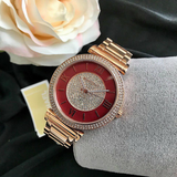 Michael Kors Caitlin Red Dial Rose Gold Stainless Steel Strap Watch for Women - MK3377 Authentic Buy Shop Now