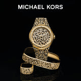 Michael Kors Lennox Three Hand Crystals Gold Dial Two Tone Steel Strap Watch For Women - MK7284 Authentic Buy Shop Now