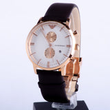 Emporio Armani Gianni Classic Chronograph White Dial Brown Leather Strap Watch For Men - AR0398 Authentic Buy Shop Now