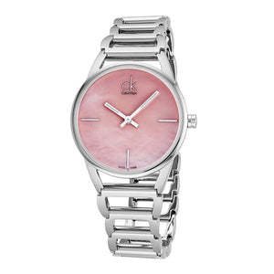 Calvin Klein Stately Pink Mother of Pearl Dial Silver Steel Strap Watch for Women - K3G2312E Authentic Buy Shop Now
