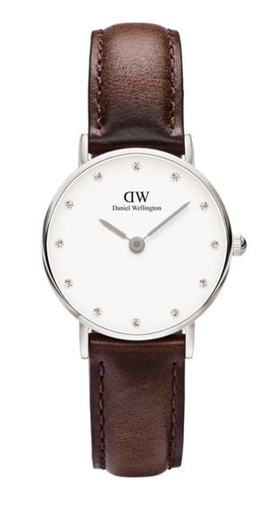Daniel Wellington Classy Bristol White Dial Brown Leather Strap Watch For Women - DW00100070 Authentic Buy Shop Now