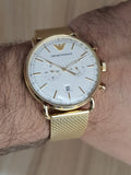 Emporio Armani Aviator Chronograph Quartz Beige Dial Gold Mesh Bracelet Watch For Men - AR11315 Authentic Buy Shop Now