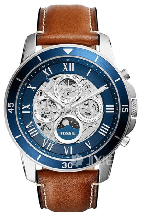 Fossil Grant Sport Automatic Skeleton Blue Dial Brown Leather Strap Watch for Men - ME3140 Authentic Buy Shop Now