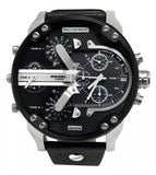 Diesel Mr Daddy Chronograph Black Dial Black Leather Strap Watch For Men - DZ7313 Authentic Buy Shop Now