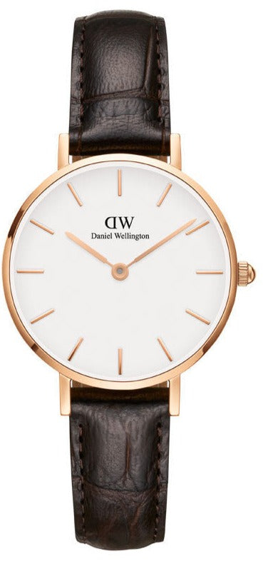 Daniel Wellington Classic Petite York White Dial Brown Leather Strap Watch For Women - DW00100232 Authentic Buy Shop Now