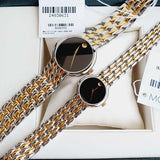 Movado Veturi Quartz Black Dial Two Tone Steel Strap Watch for Women - 0606933 Authentic Buy Shop Now