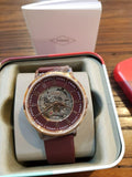 Fossil Vintage Muse Automatic Skeleton Maroon Dial Maroon Leather Strap Watch for Women - ME3137 Authentic Buy Shop Now