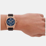 Emporio Armani Claudio Chronograph Blue Dial Brown Leather Strap Watch For Men - AR11554 Authentic Buy Shop Now
