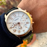 Fossil Grant Chronograph White Dial Brown Leather Strap Watch for Men - FS4991 Authentic Buy Shop Now