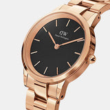 Daniel Wellington Iconic Link Black Dial Rose Gold Steel Strap Watch For Men - DW00100344 Authentic Buy Shop Now