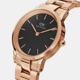 Daniel Wellington Iconic Link Black Dial Rose Gold Steel Strap Watch for Women - DW00100210 Authentic Buy Shop Now
