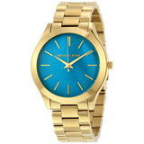 Michael Kors Slim Runway Blue Mother of Pearl Dial Gold Steel Strap Watch for Women - MK3492 Authentic Buy Shop Now