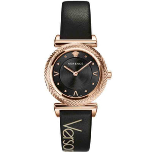 Versace V-Motif Vintage Logo Black Dial Black Leather Strap Watch for Women - VERE00818 Authentic Buy Shop Now