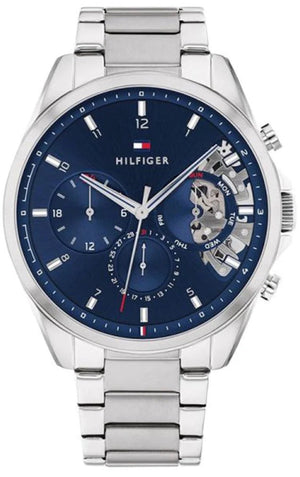 Tommy Hilfiger Baker Quartz Blue Dial Silver Steel Strap Watch For Men - 1710448 Authentic Buy Shop Now