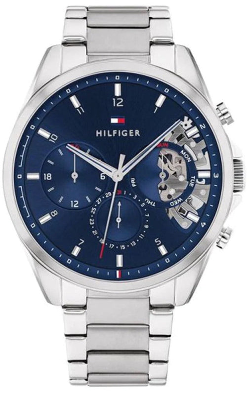 Tommy Hilfiger Baker Quartz Blue Dial Silver Steel Strap Watch For Men - 1710448 Authentic Buy Shop Now