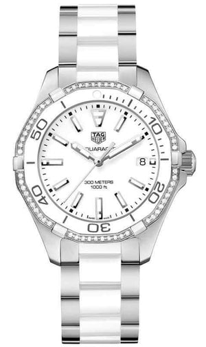 Tag Heuer Aquaracer Diamonds White Dial Two Tone Steel Strap Watch for Women - WAY131H.BA0914 Authentic Buy Shop Now