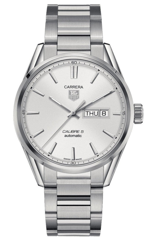Tag Heuer Carrera Calibre 5 Automatic White Dial Silver Steel Strap Watch for Men - WAR201B.BA0723 Authentic Buy Shop Now