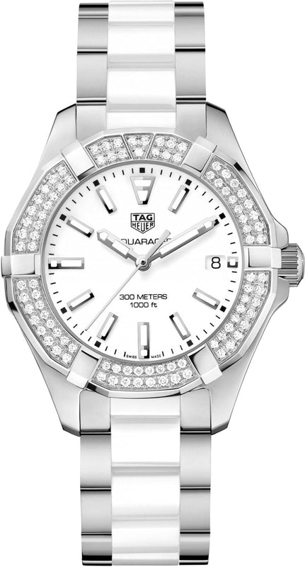 Tag Heuer Aquaracer Diamonds White Dial Two Tone Steel Strap Watch for Women - WAY131F.BA0914 Authentic Buy Shop Now