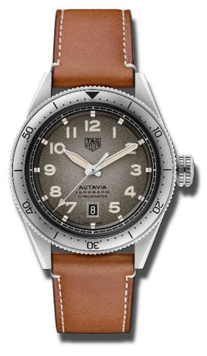 Tag Heuer Autavia Isograph Grey Dial Calfskin Brown Leather Strap Watch for Men - WBE5111.FC8267 Authentic Buy Shop Now