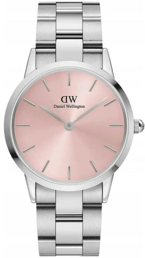 Daniel Wellington Iconic Link Pink Dial Silver Steel Strap Watch For Women - DW00100327 Authentic Buy Shop Now