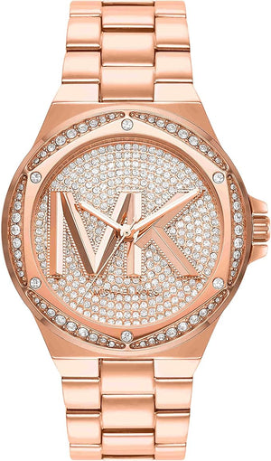 Michael Kors Lennox Three Hand Rose Gold Dial Rose Gold Steel Strap Watch For Women - MK7230 Authentic Buy Shop Now