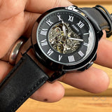 Fossil Grant Automatic Black Dial Black Leather Strap Watch for Men - ME3028 Authentic Buy Shop Now