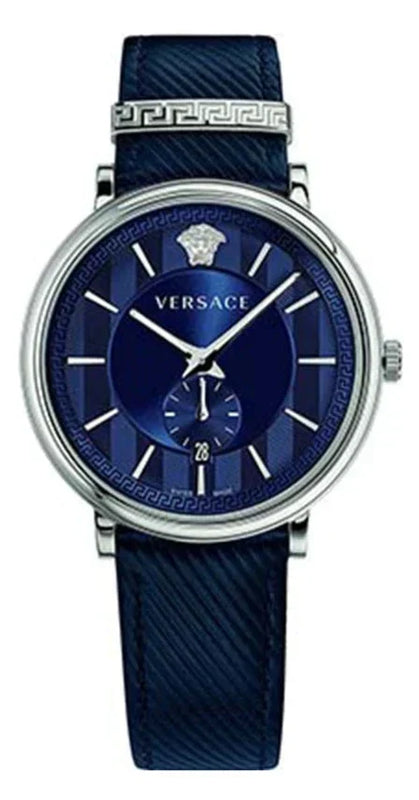 Versace Menifesto Quartz Blue Dial Blue Leather Strap Watch For Men - VBQ01017 Authentic Buy Shop Now