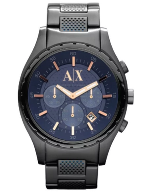 Armani Exchange Chronograph Blue Dial Grey Steel Strap Watch For Men - AX1166