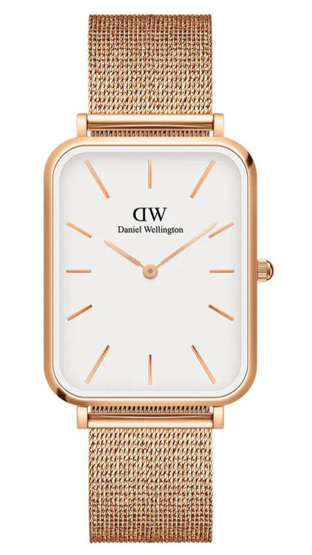 Daniel Wellington Quadro Pressed Melrose White Dial Rose Gold Mesh Strap Watch For Women - DW00100465 Authentic Buy Shop Now