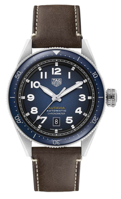 Tag Heuer Autavia Calibre 5 Automatic Blue Dial Brown Leather Strap Watch for Men - WBE5116.FC8266 Authentic Buy Shop Now