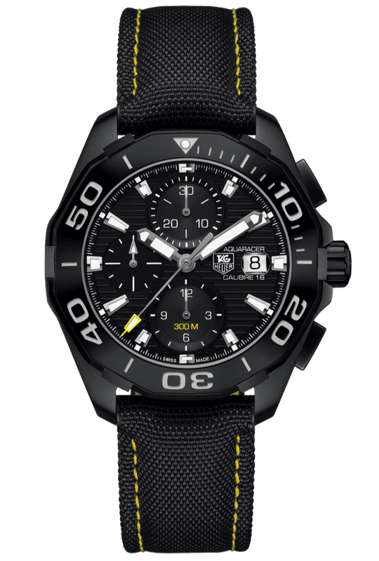 Tag Heuer Aquaracer Chronograph PVD Black Dial Black Nylon Strap Watch for Men - CAY218A.FC6361 Authentic Buy Shop Now