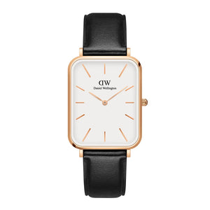 Daniel Wellington Quadro White Dial Black Leather Strap Watch For Women - DW00100450 Authentic Buy Shop Now