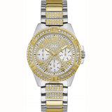 Guess Frontier Chronograph Crystals Gold Dial Two Tone Steel Strap Watch For Women - W1156L5 Authentic Buy Shop Now